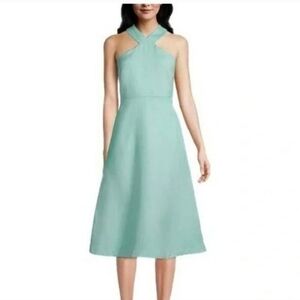 ANN TAYLOR Halter Linen Blend A-Line Midi Dress In Mint Green. Size 2P N…